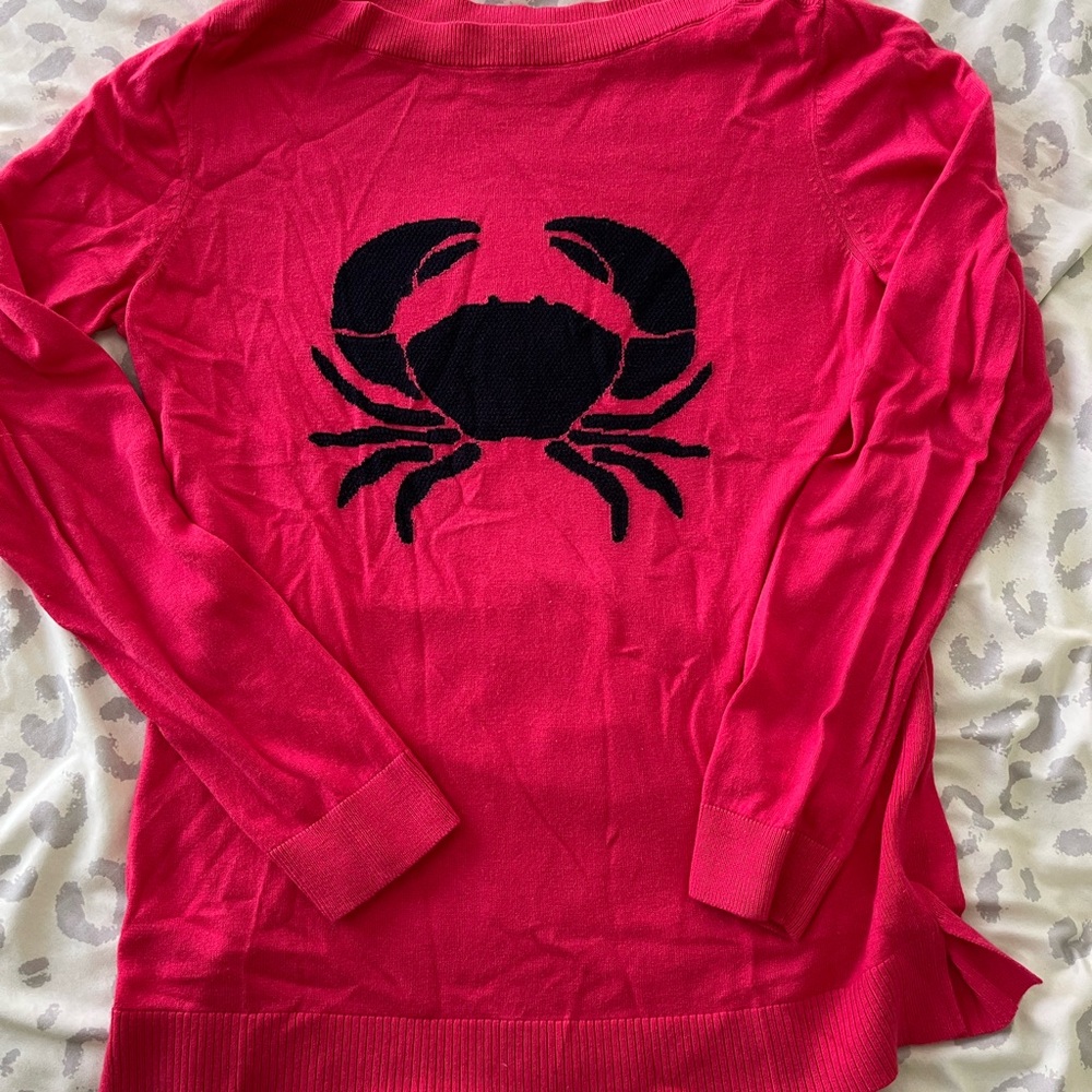 Talbots Pink Sweater with Dark Blue Crab Design